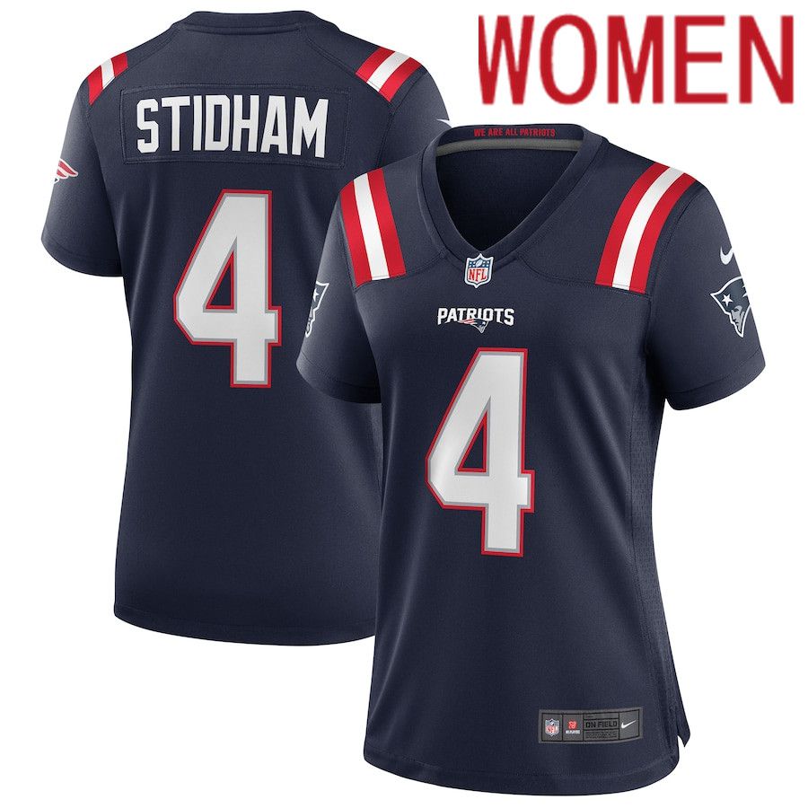 Women New England Patriots #4 Jarrett Stidham Nike Navy Game NFL Jersey->women nfl jersey->Women Jersey